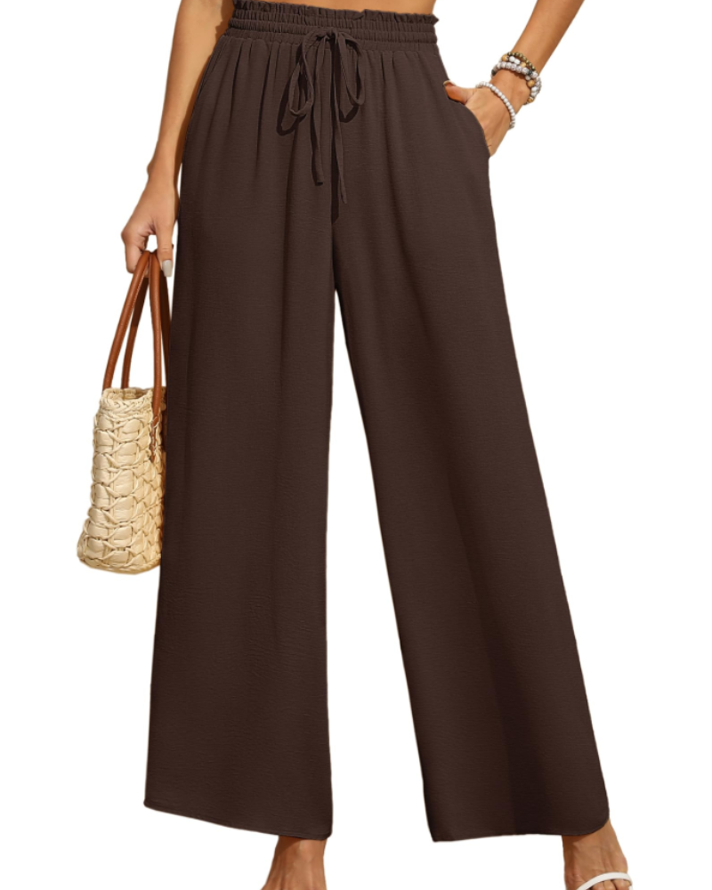 Women's Wide Leg Trousers – High Waist Drawstring
