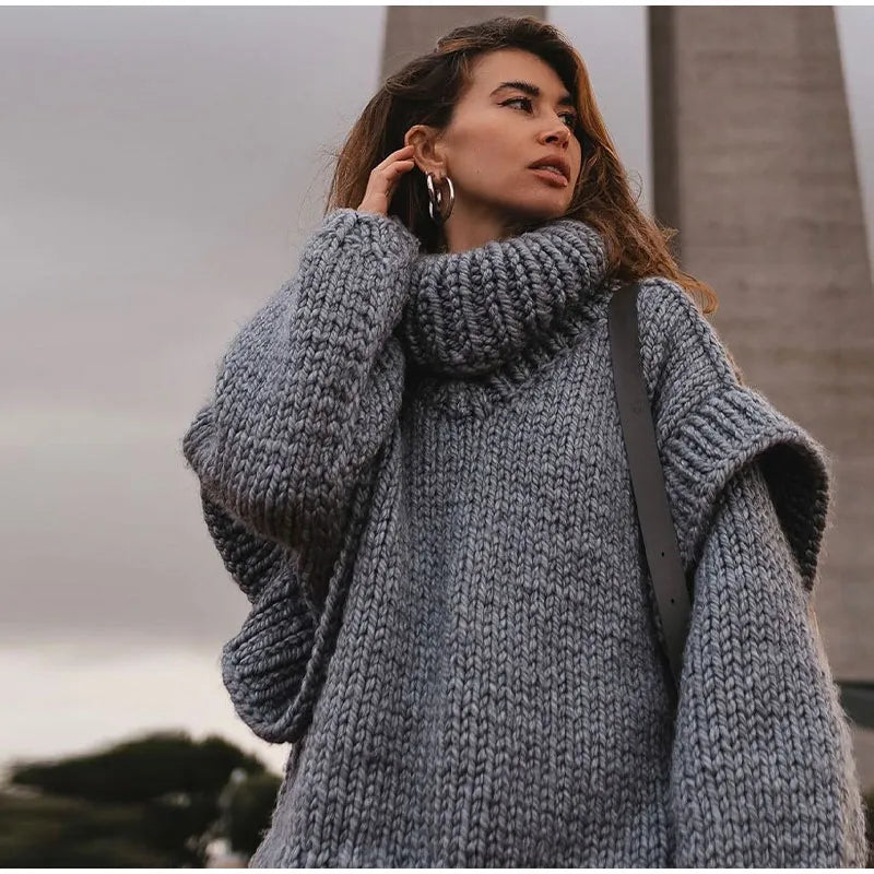 Women's Chunky Knit Turtleneck Jumper – Oversized Roll Neck Sweater
