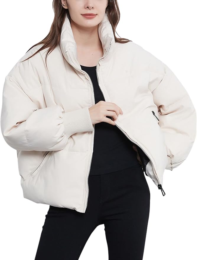 Women's Quilted Puffer Jacket – Ribbed Cuff Winter Coat