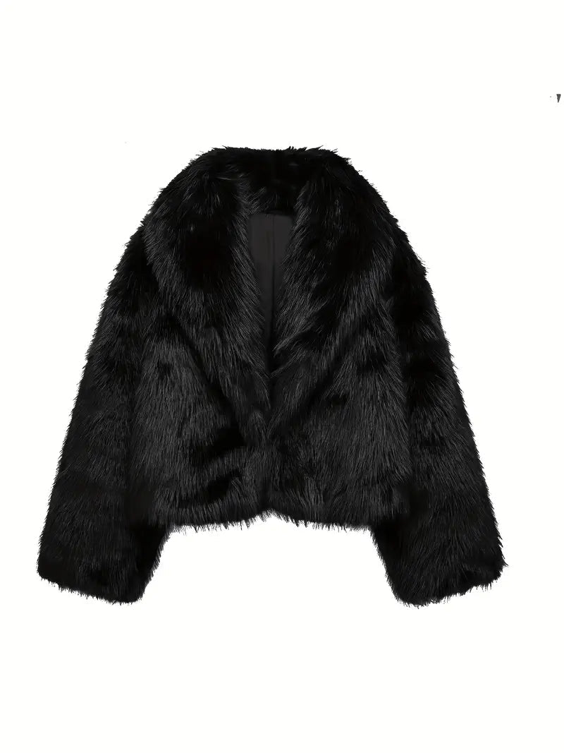 Women's Faux Fur Jacket – Oversized Collar Cropped Coat