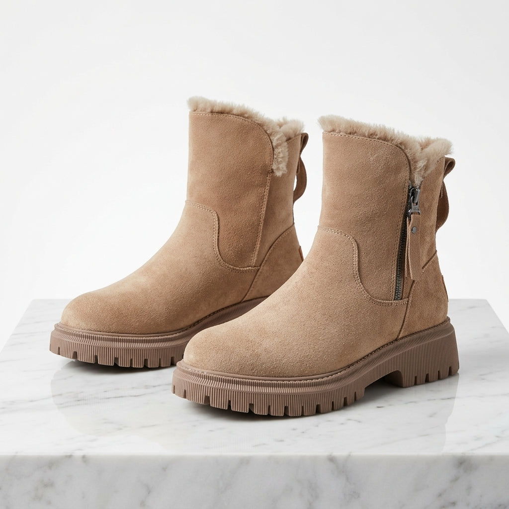 Women's Faux Fur-Lined Ankle Boots – Chunky Sole Winter Boots