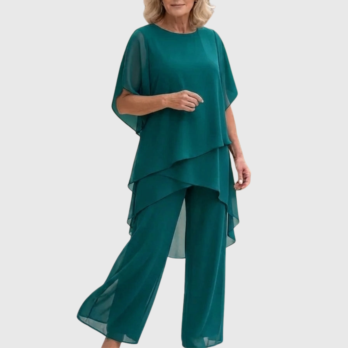 Women's Chiffon Palazzo Trouser Set – Layered Top & Wide-Leg Trousers