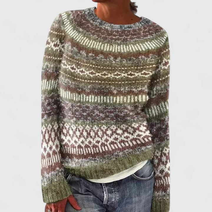 Women's Fair Isle Fuzzy Knit Crew Neck Jumper