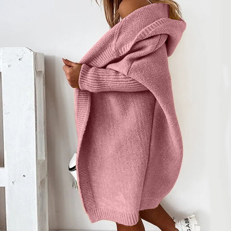 Women's Hooded Knit Cardigan – Oversized Longline