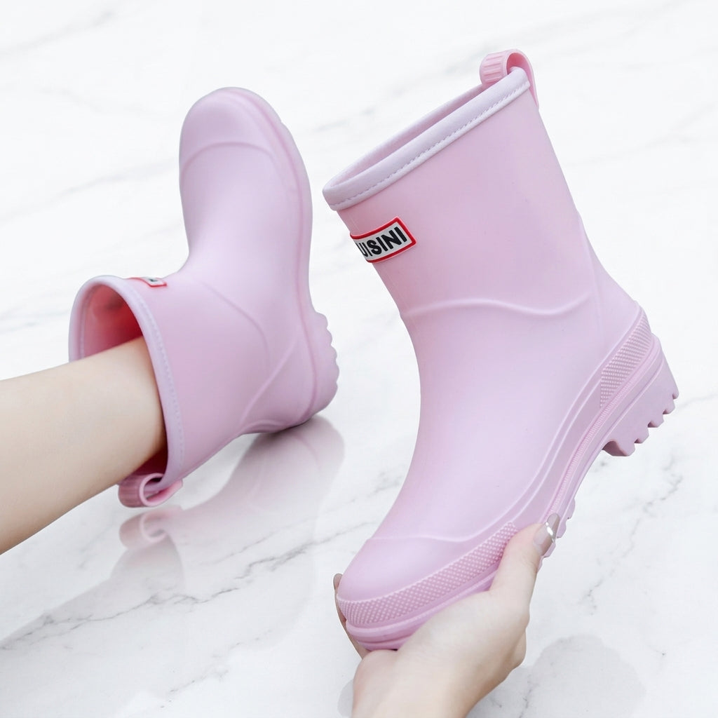 Women's Waterproof Mid-Calf Rain Boots with Non-Slip Sole