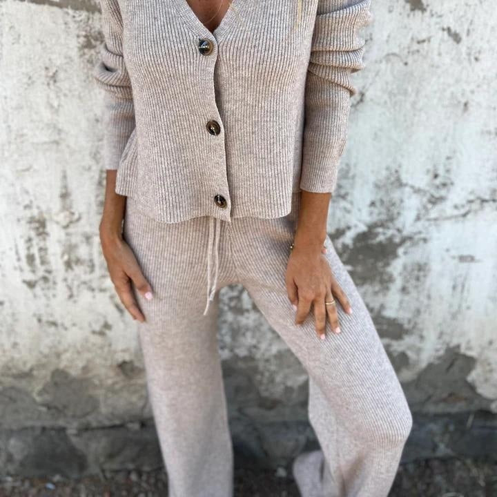 Women's Knit Cardigan & Wide Leg Trouser Co-ord Set