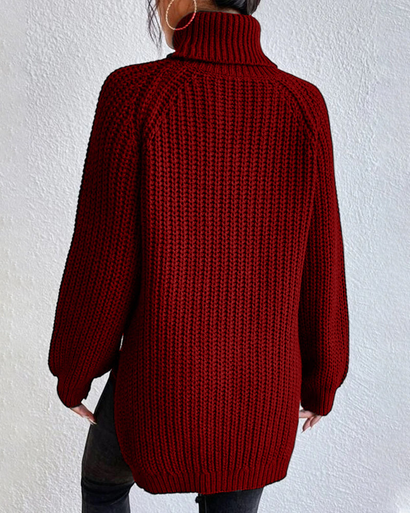 Women's Ribbed Turtleneck Jumper – Chunky Knit Roll Neck