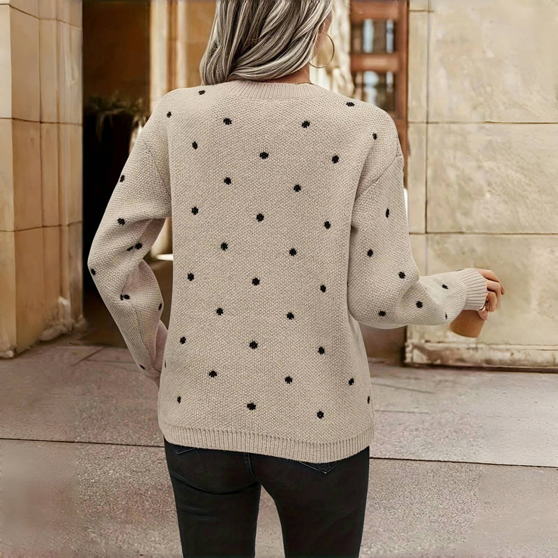 Women's Polka Dot Knit Jumper – Round Neck Textured Pullover