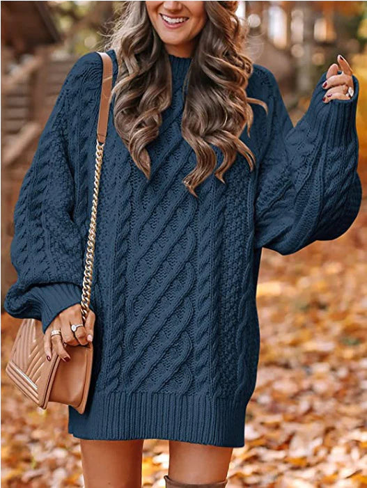 Women's Chunky Cable Knit Jumper Dress – Oversized Jumper