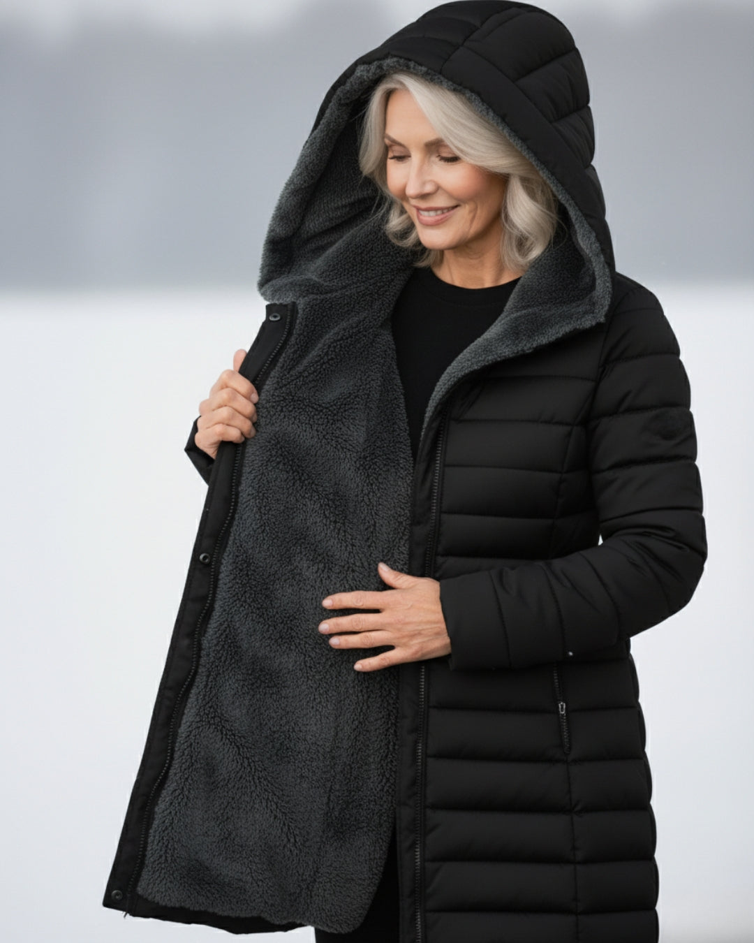 Women's Fleece-Lined Hooded Puffer Jacket – Cosy Winter Coat