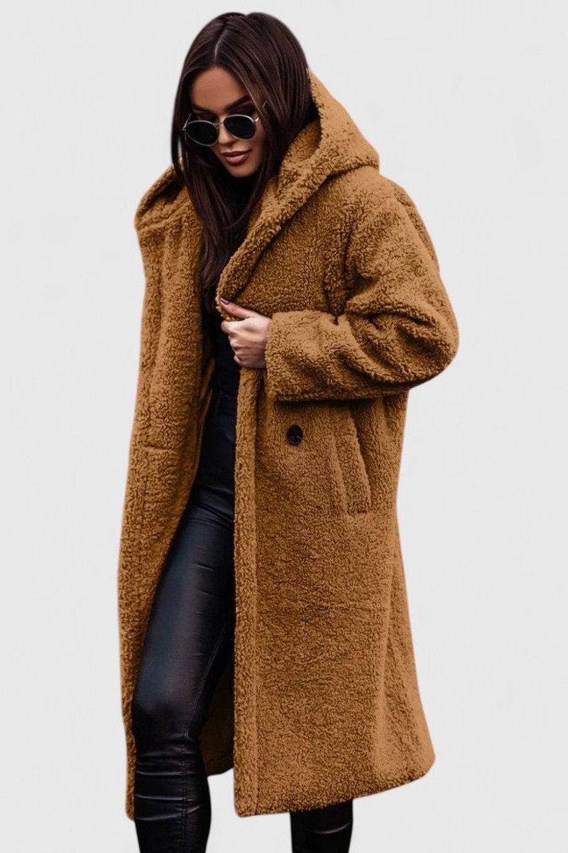 Women's Oversized Teddy Fleece Coat – Longline Hooded Winter Coat