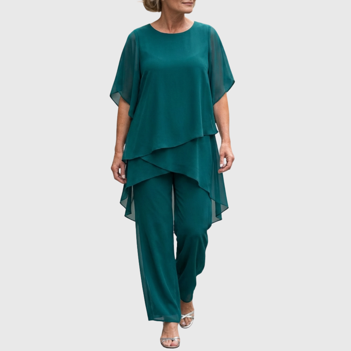 Women's Chiffon Palazzo Trouser Set – Layered Top & Wide-Leg Trousers