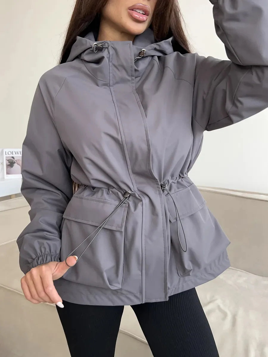 Women's Hooded Windbreaker Jacket – Cinched Waist Utility Jacket