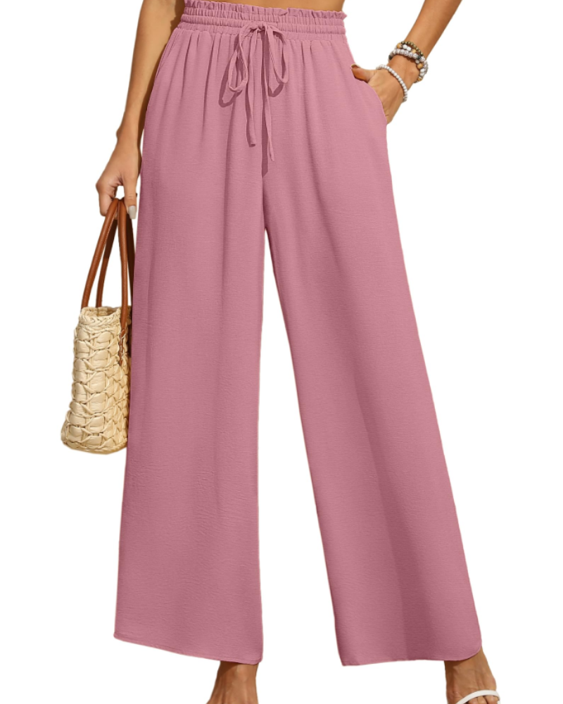 Women's Wide Leg Trousers – High Waist Drawstring