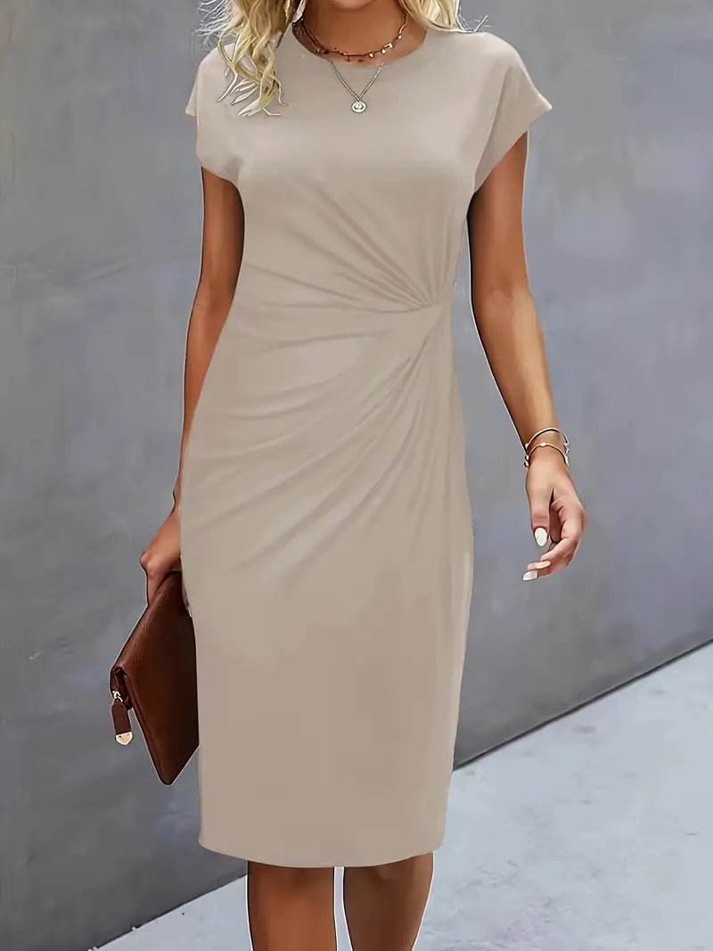 Women's Ruched Midi Dress – Twist-Front Bodycon Dress