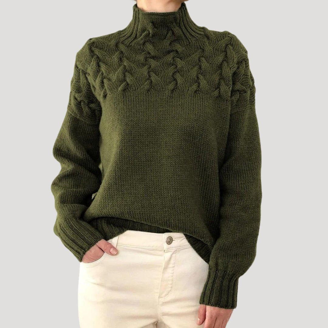 Women's Cable Knit Turtleneck Jumper – Chunky Mock Neck Pullover