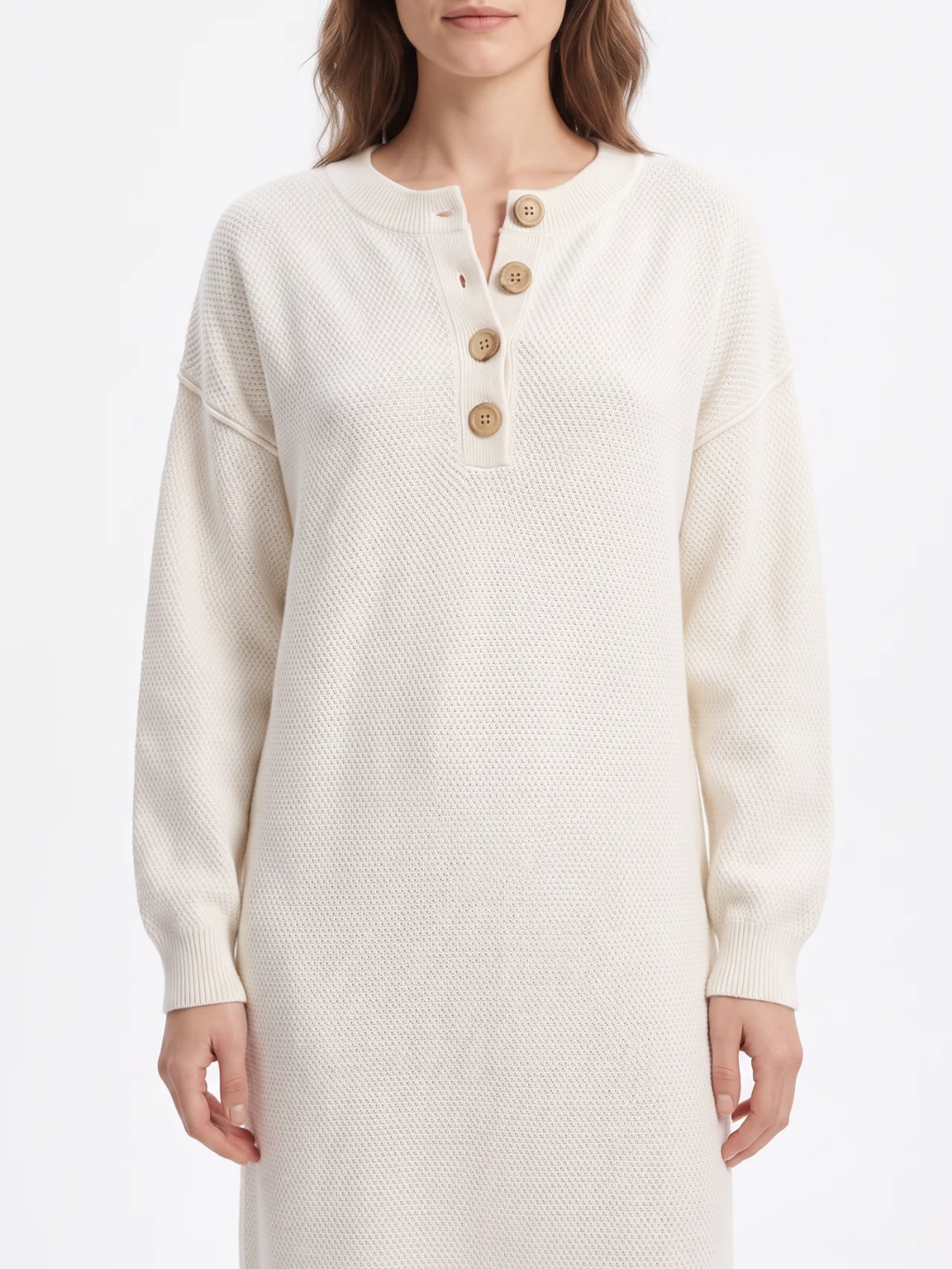 Women's Knit Button-Neck Jumper Dress – Long Sleeve
