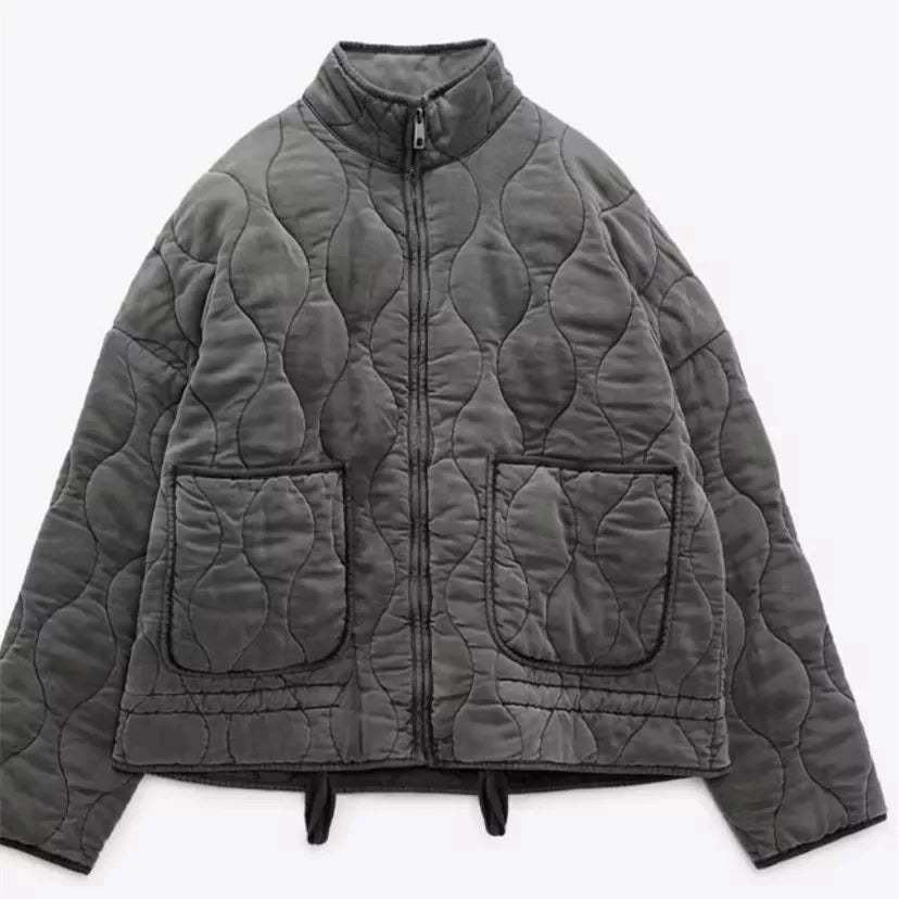 Women's Quilted Puffer Jacket – High Collar Zip Up Coat