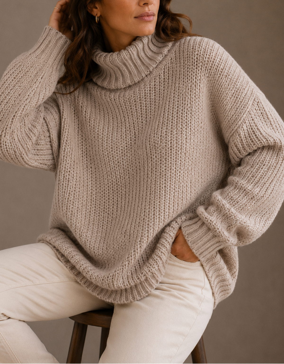 Women's Chunky Knit Turtleneck Jumper – Oversized Winter Sweater