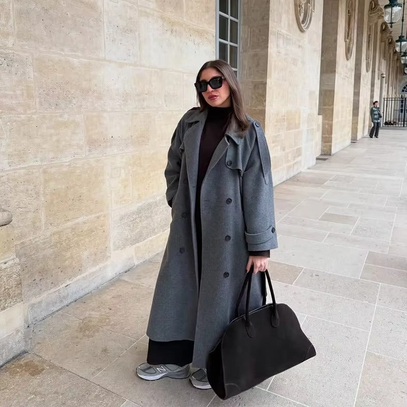 Women's Wool Trench Coat – Belted Winter Coat – Grey