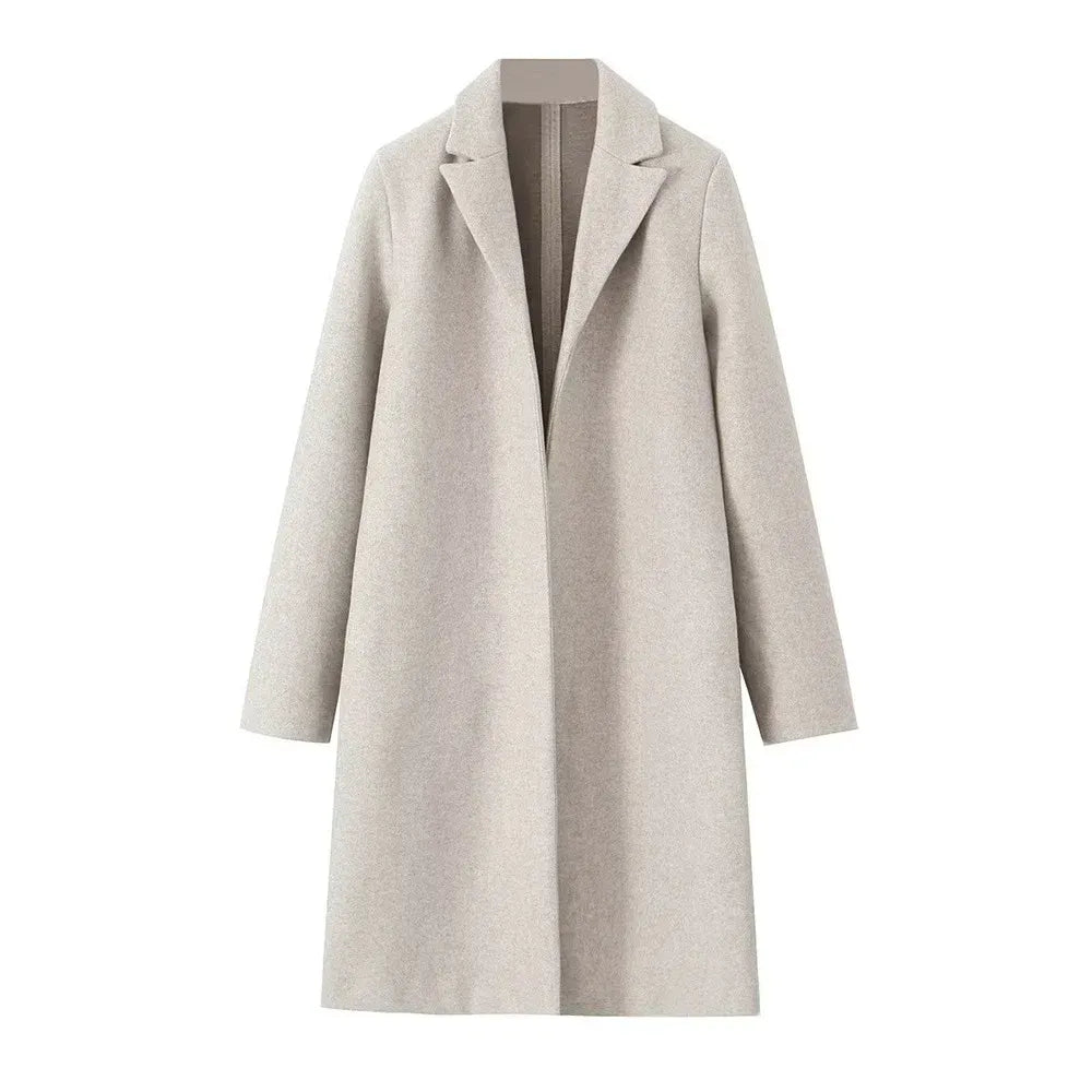 Women's Wool-Blend Longline Coat – Tailored Lapel