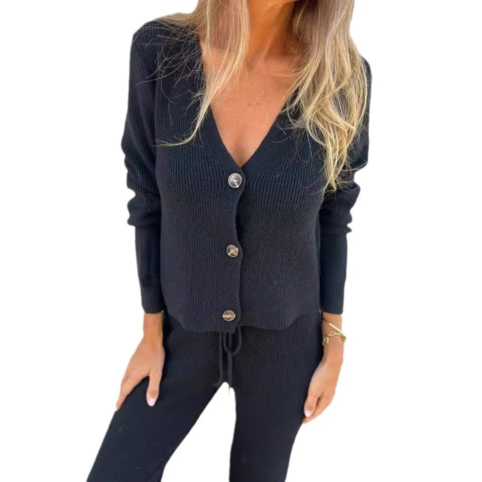 Women's Knit Cardigan & Wide Leg Trouser Co-ord Set