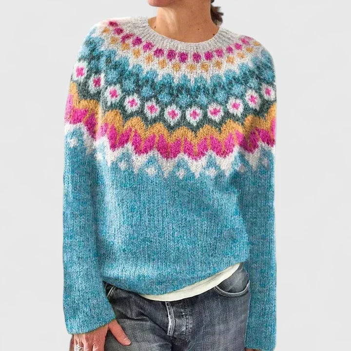 Women's Fair Isle Fuzzy Knit Crew Neck Jumper