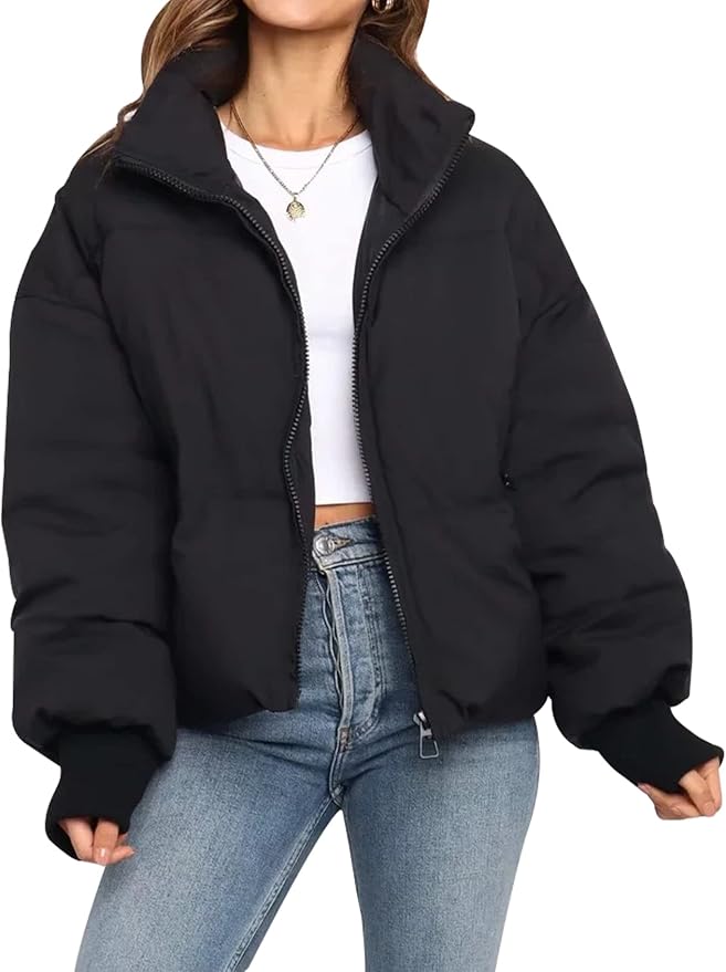 Women's Quilted Puffer Jacket – Ribbed Cuff Winter Coat