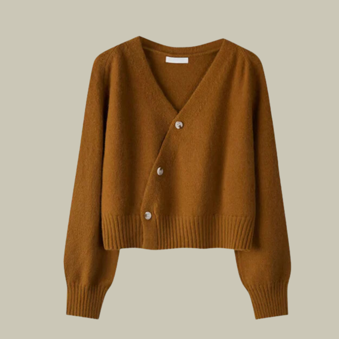 Women's Wool Blend Cardigan – Cross Button V-Neck Wrap Jumper