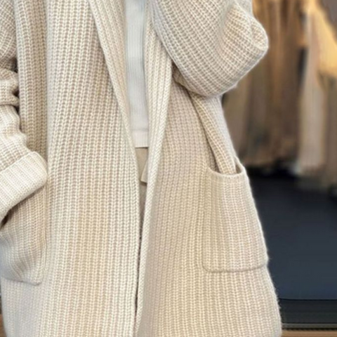 Women's Ribbed Knit Cardigan – Longline Open Front Pockets