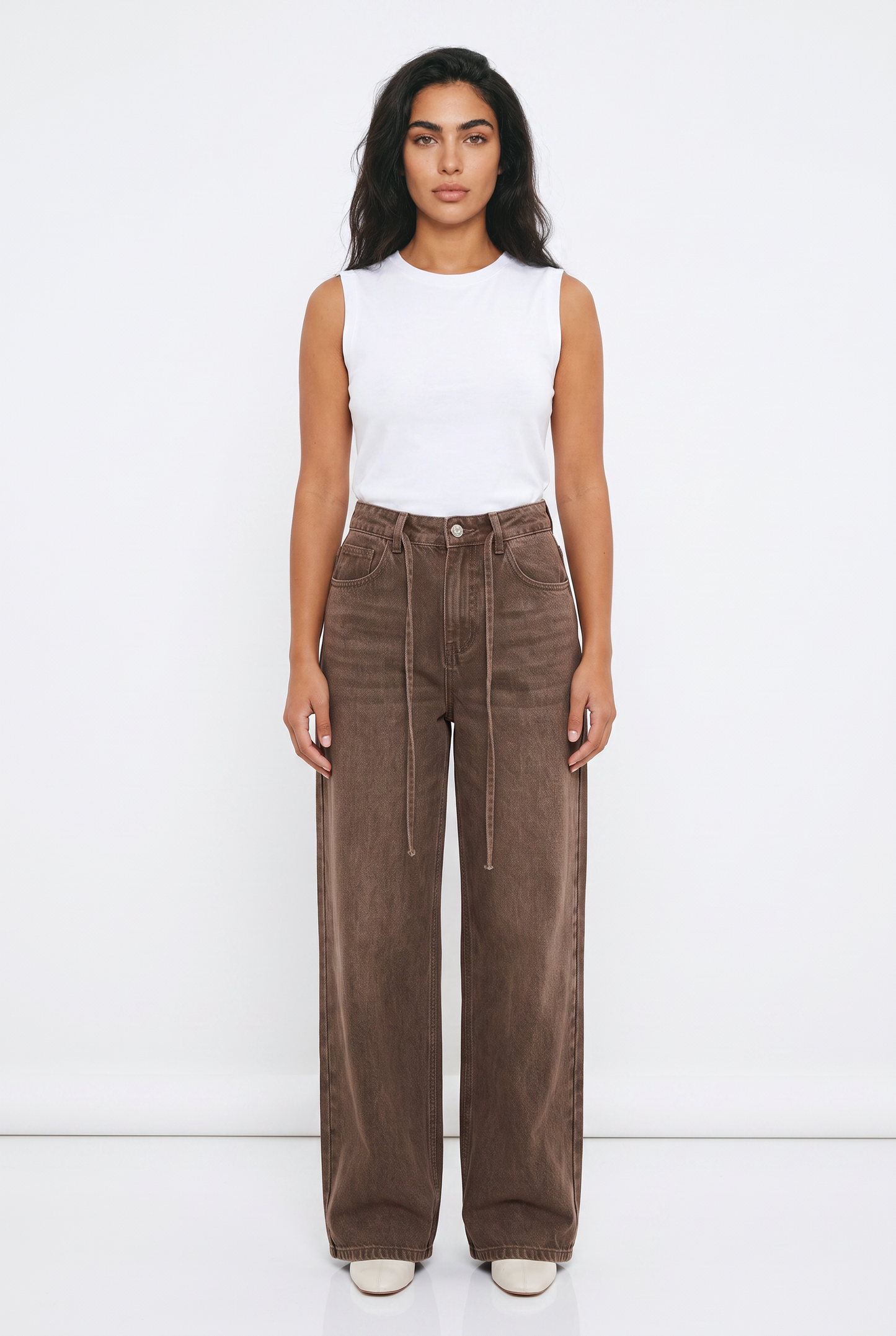 Women's Wide Leg Jeans | Brown Baggy High Waist Denim