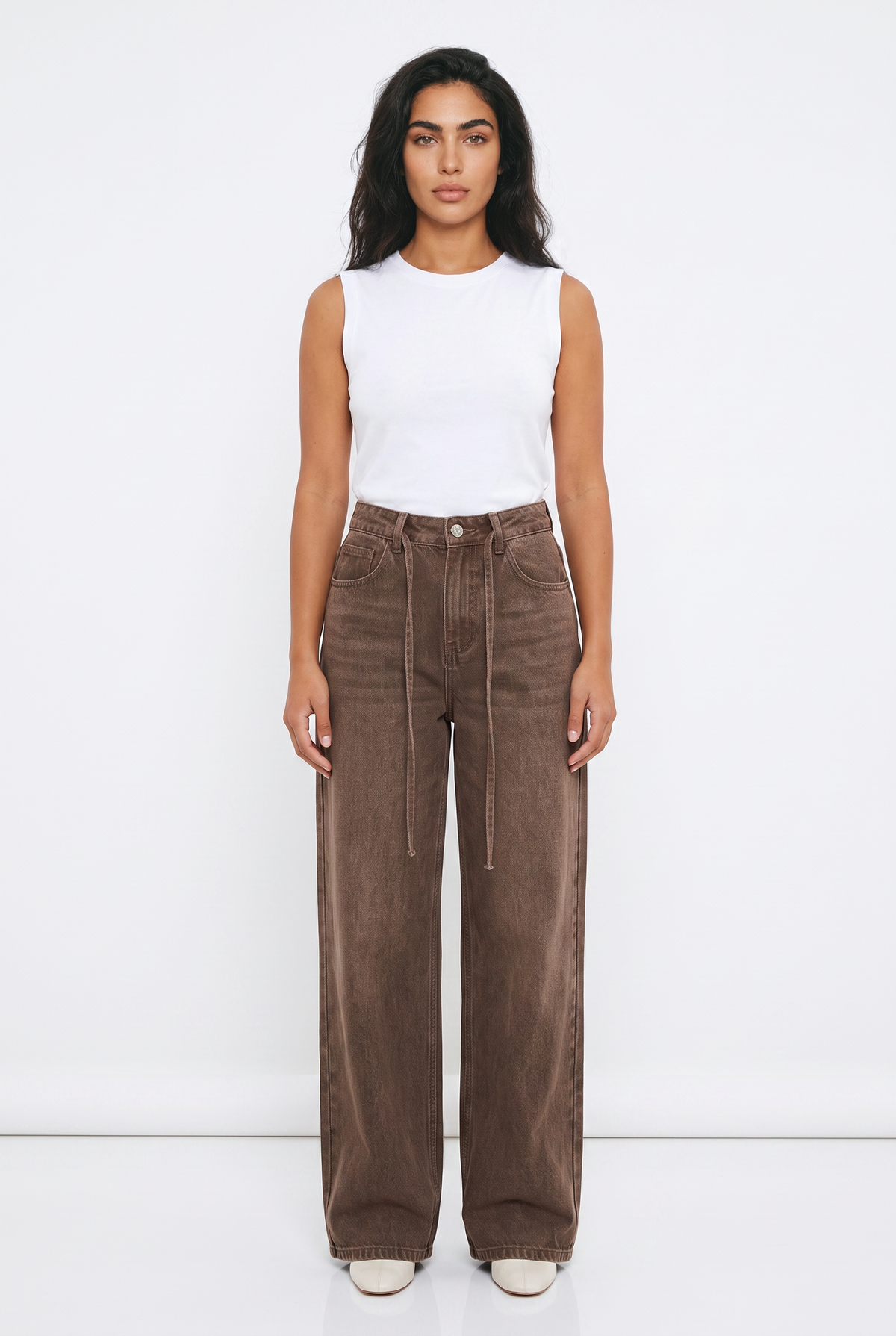 Women's Wide Leg Jeans | Brown Baggy High Waist Denim